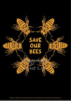 Pollen Nation -Save Our Bees - Gold on Black